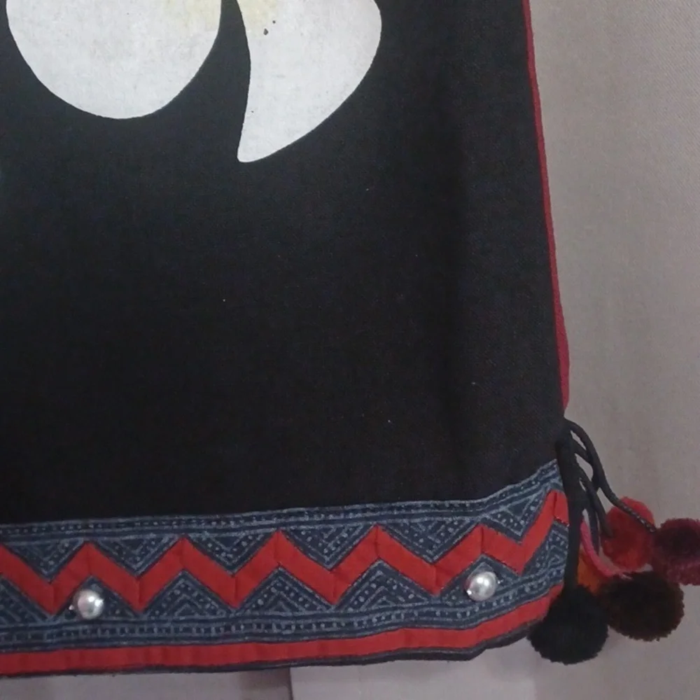 Boho Black Floral Shoulder Bag, Festival, Artisan Style